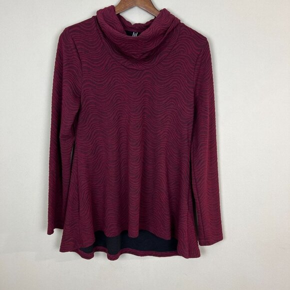 Sno Skins Top Tunic Womens Medium Burgundy Textured Cowl Neck Stretch Flared Hem - Picture 1 of 10